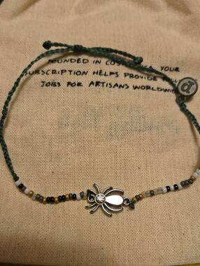 Pura Vida Green Beaded Spider Bracelet